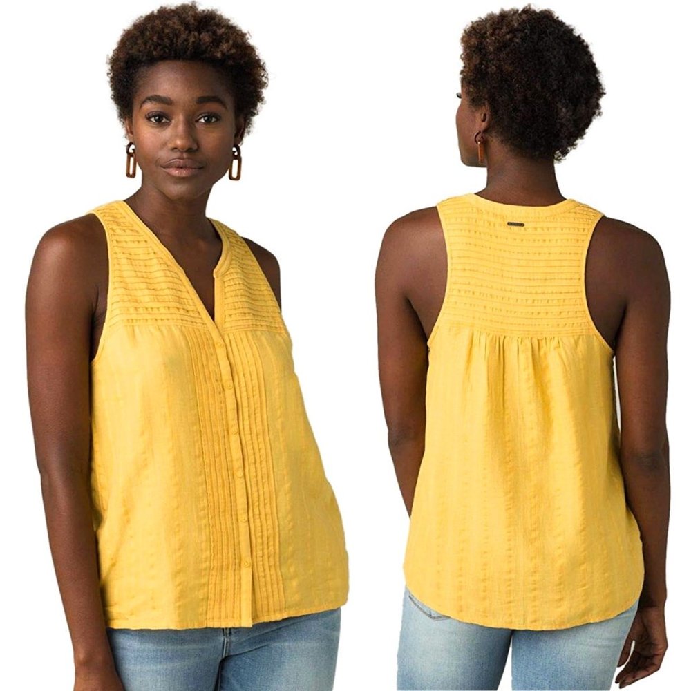 prAna Nieves Quince Yellow Button Up Tank Top